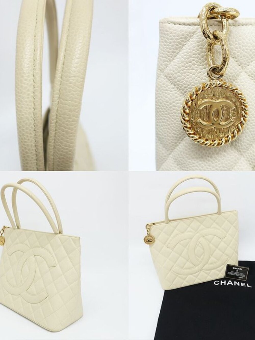 Chanel Medallion Tote Ivory Caviar Leather Handbag - Picture 10 of 10